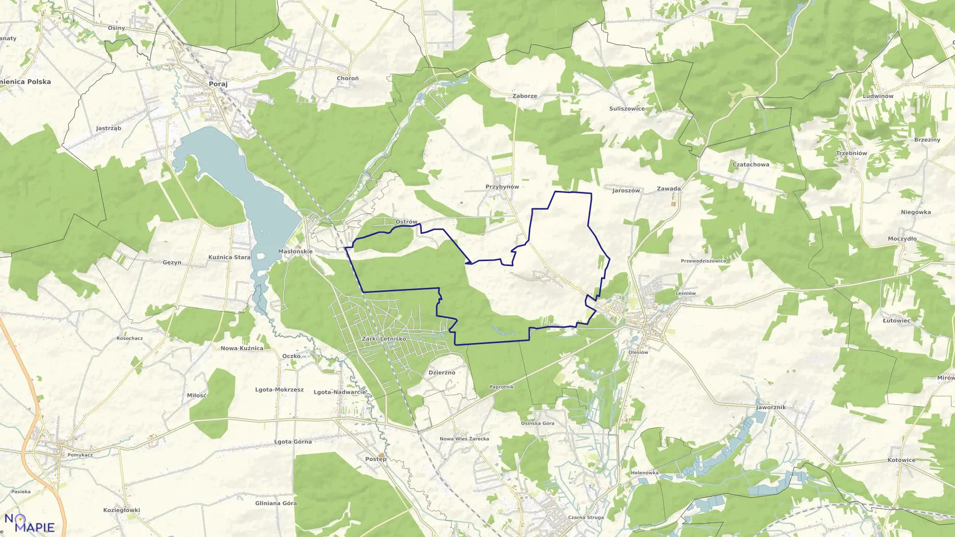 Mapa obrębu Wysoka Lelowska w gminie Żarki